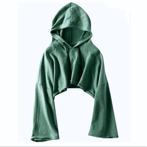 ZAFUL Forest Green Cropped Hoodie Flare Sleeves
